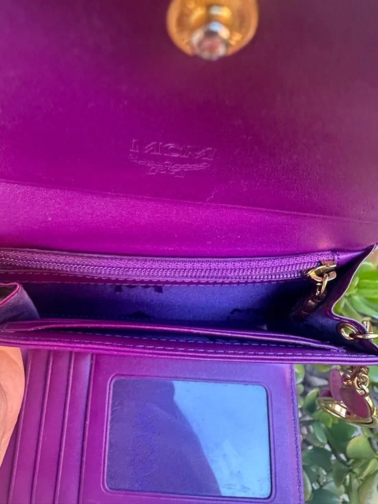 MCM Purple Saffiano Leather Logo Plaque Wallet with Gold Studs - Picture 12 of 12